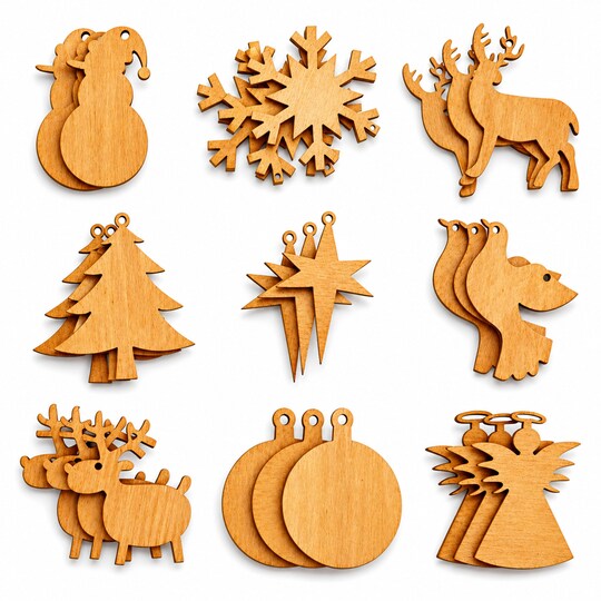 BESTPYSANKY; Set of 27 Wooden Ornament Cutouts DIY Unfinished Wood Shapes for Christmas Crafts and Decorations; Category:Unfinished Wood Surfaces; Image:1